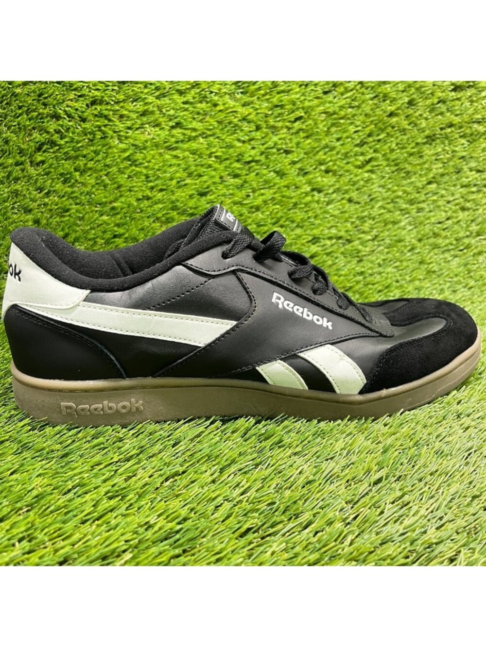 Reebok Smash Edge Mens Size 12 Black White Gum Athletic Leather Shoes Sneakers